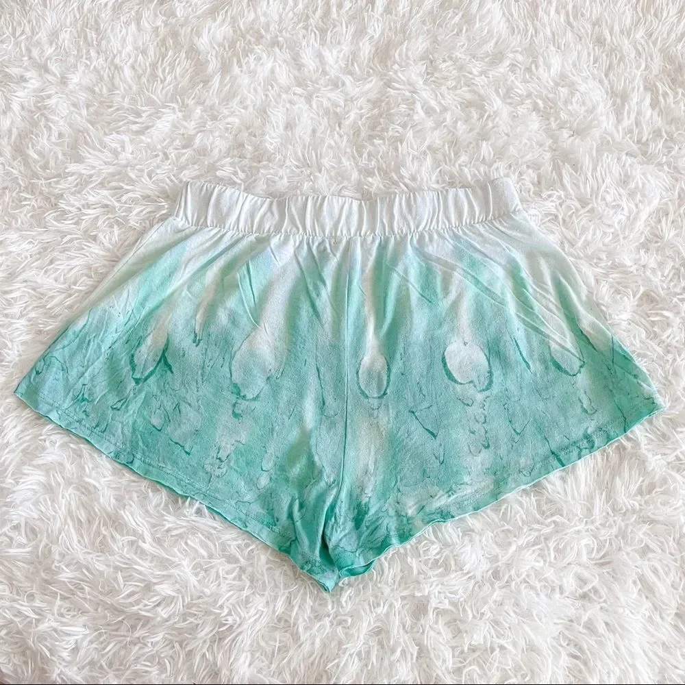 Maronie x Revolve Green and White Tie Dye Elastic Waist Lounge Shorts SZ M BNWT